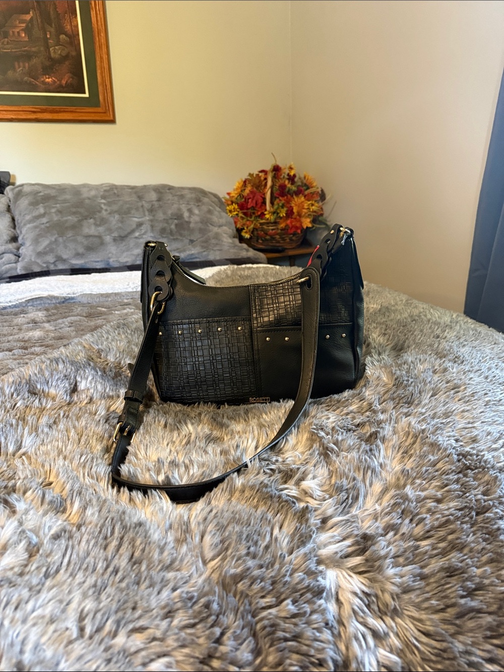 Rosetti Black Textured Patchwork Shoulder Bag